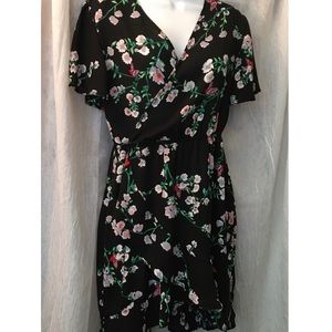 Faux Wrap Dress - Asymmetrical Black/Floral dress
